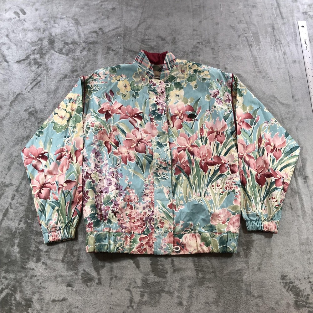 Vintage Marcia Floral Print Jacket Womens XS Blue Princeville Cotton Made USA